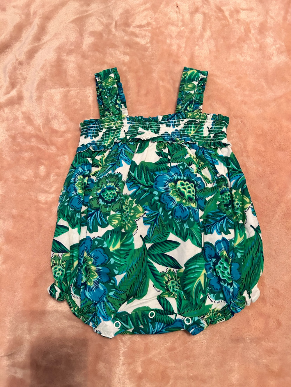 Janie and Jack Blue & Green Floral Infant Romper